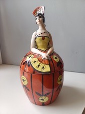 BOITE A POUDRE OU BONBONNIÈRE ART DÉCO PORCELAINE FEMME A L'EVENTAIL DLG ROBJ