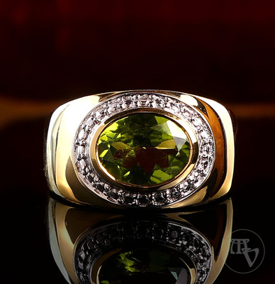 Harry Ivens Damenring mit Peridot aus 925er Silber Vergoldet Gr. 54 / 17,2mm