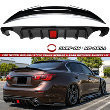 For Infiniti Q50 18-24 Gloss Black PSM Style Rear Bumper Diffuser & Rear Spoiler