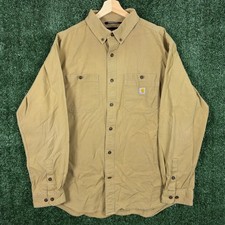 Carhartt Men's Rugged Flex Shirt XL Tan Long Sleeve Button Up Relaxed Fit Work