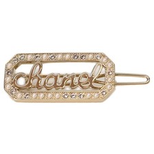 CHANEL L23B Gold Rhinestone Fake Pearl Logo Hair Clip hair accessory