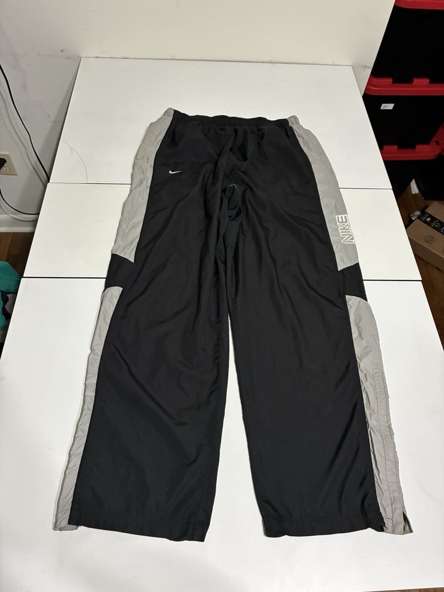 Vintage Nike Track Pants 2XL Black Gray Nylon Baggy Windbreaker