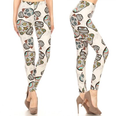 Day of Dead white Sugar Skull Leggings TC PLUS 8-22 NWT