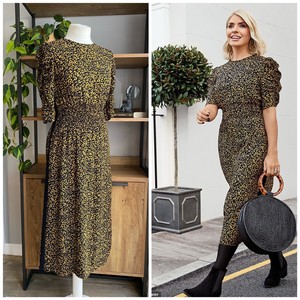 m&s yellow animal print dress
