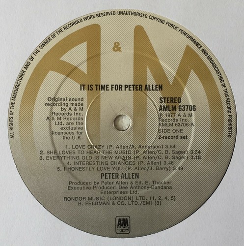 PETER ALLEN ~ IT IS TIME FOR... ~ 1977 UK "DEMO" VINYL 2LP SET ~ A&M AMLM 63706 - Picture 8 of 11