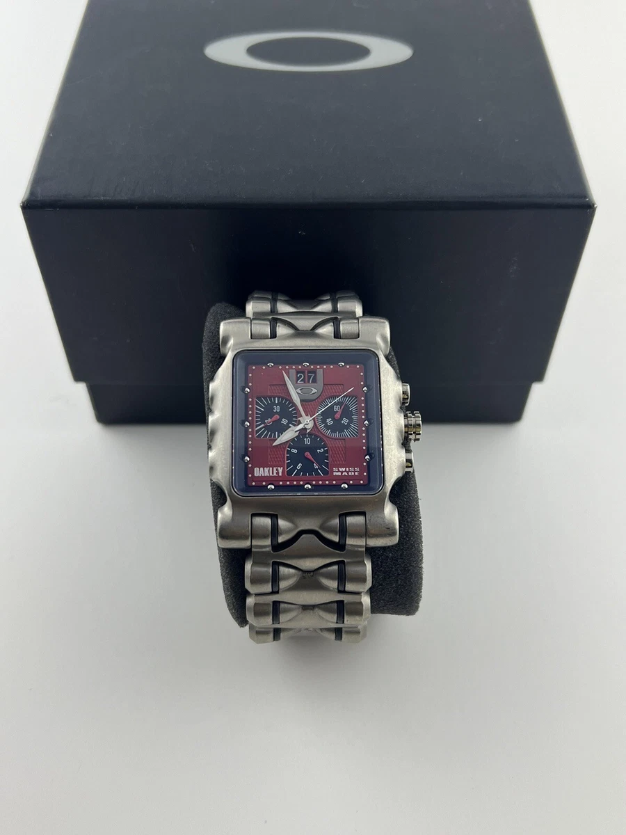 Oakley Minute Machine Watch Brushed Titanium Red Dial Time Tank Sapphire Crystal