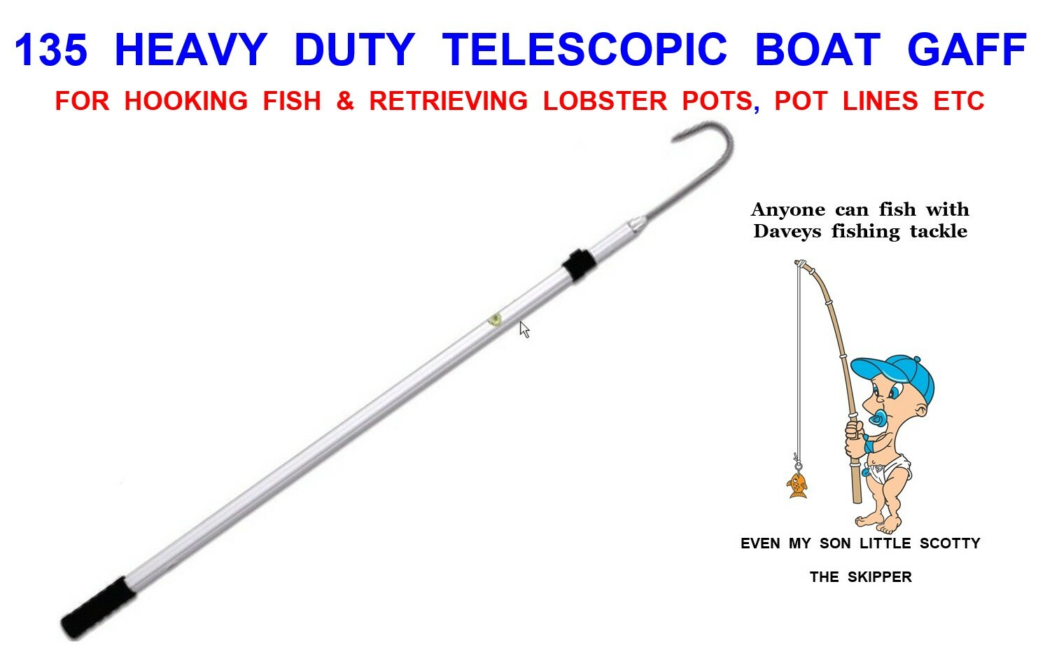 135 HEAVY DUTY TELESCOPIC BOAT GAFF SEA FISHING FOR LIFTING FISH LOBSTER POTS