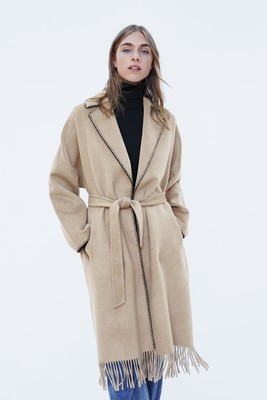 zara camel wrap coat