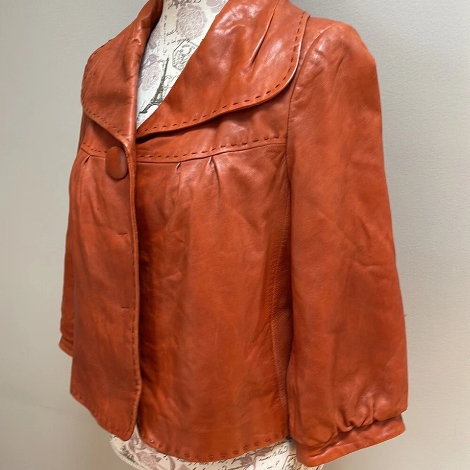 Abrigo grande de cuero recortado naranja quemado Classiques Entier Foto 2 de 4