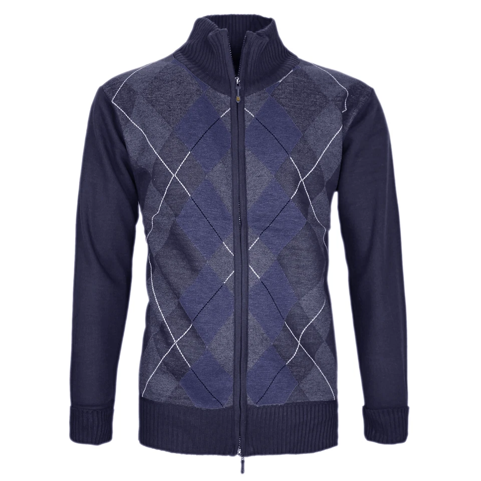 Maglione Uomo Invernale Con Zip Pullover Classico Rombi Cardigan Casual VEQUE - Immagine 4 di 4