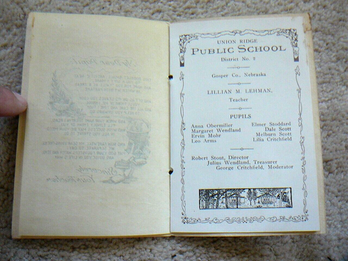Antique Gosper County Nebraska #2 Union Ridge 1911 Souvenir Booklet Rural School - Picture 2 of 3