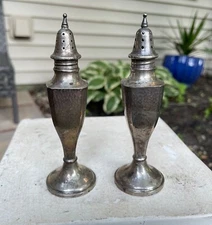Vtg STERLING SILVER SALT & PEPPER SHAKER by M. FRED HIRSCH MHF w HAND CHASING!