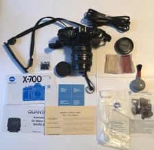 Beautiful Minolta X-700 Film Camera 35mm + Quantaray 35-800 Macro Zoom & Papers