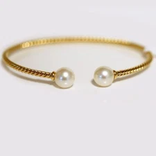 DAVID YURMAN NEW 18K Yellow Gold  Solari  9mm Pearl Bead Cable Cuff Bracelet L