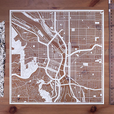 PAPER CUT MAP Portland Paper Art Original Design IDEAL GIFTS 12 12In.