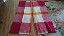 Vintage ALL WOOL Blanket PONCHO Red, Cream,  Orange,Fringed,Hippy