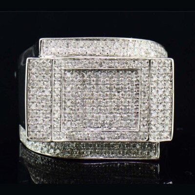 1 Ctw D/FL Moissanite 14K White Gold Plated Statement Pinky Square Men's Ring