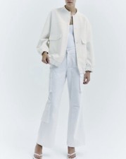Zara White Ecru Bomber Jacket Xs Bnwt Exclusive