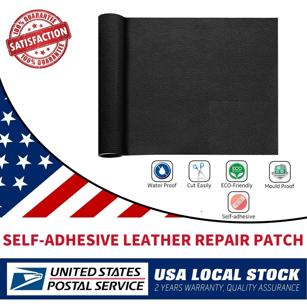 Black Self Adhesive Vinyl Faux Leather Fabric Repair Patch Kit for Car seat Sofa