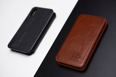 iPhone X & XS Leather Flip Case - Slim Real Leather Case - Personalised