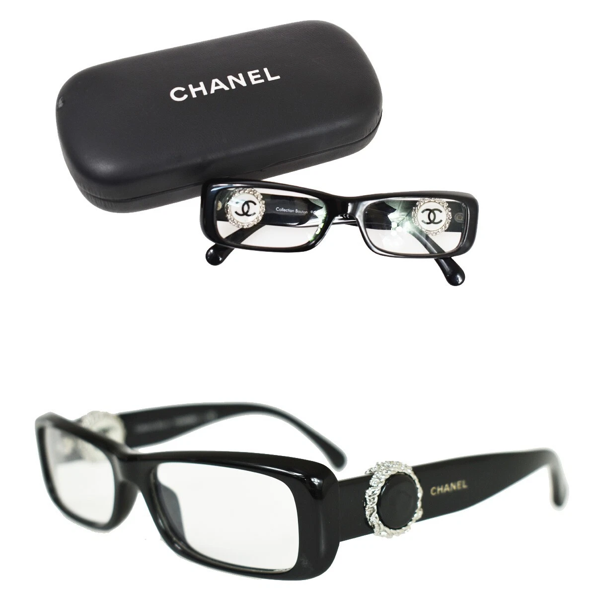 CHANEL CC Logo Glasses Eye Wear Plastic Black Silver 3204 Accessoires  63SG840