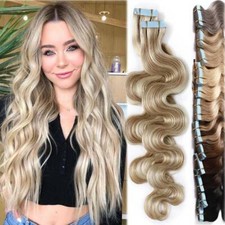 CLEARANCE Tape In Remy Skin Weft Human Hair Extensions BODY WAVE Balayage THICK