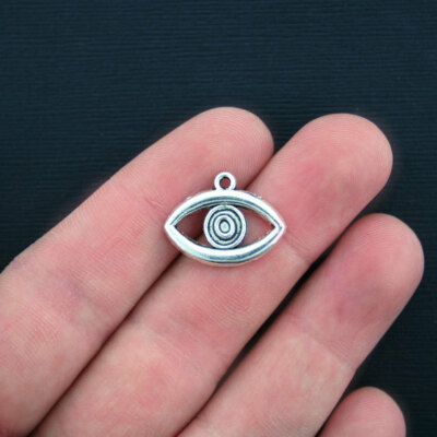BULK 50 Eye Charms Antique Silver Tone 2 Sided - SC1592