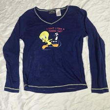 Vintage 1998 Looney Tunes Tweety Bird Sylvester Pajama Shirt Long Sleeve