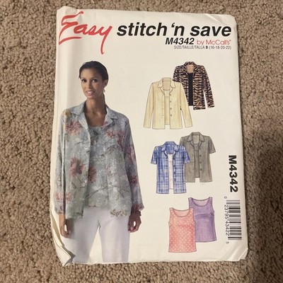 McCall's M4342 UNCUT Misses Size 16 18 20 22 Shirts and Top Pattern