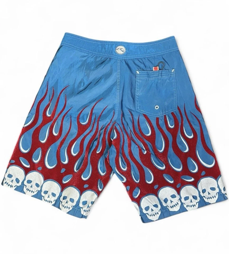 Rusty’s Y2K Style Skull And Flame Boardshorts, Size 31 - Изображение 2 из 4