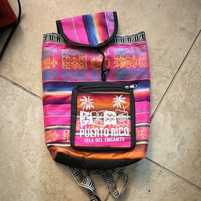 Puerto Rico Isla Del Encanto Multicolor Striped Fabric Drawstring Backpack