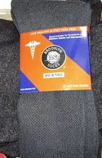6pr BROOKLYN SOCKS Big & Tall diabetic diabetes Men's sz 13-16 cotton black