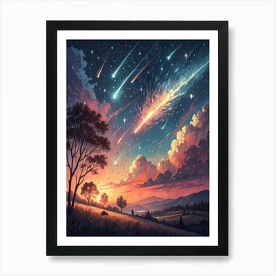 Gerahmtes Wandbild Poster Leinwanddruck Bild Meteorschauer über den Himmel