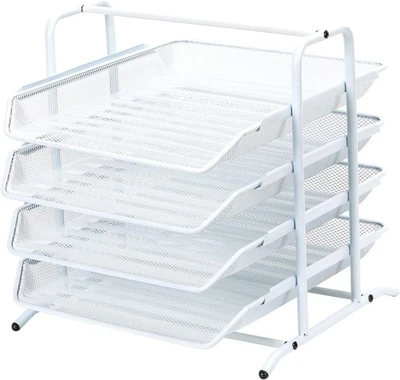 EasyPAG 4 Fächer A4 Metall Büro Schreibtisch Organizer Dokumentenhalter Weiß