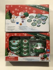 CHRISTMAS TEA SET Child’s Litho Tin Toy PLAYGO Toys SANTA & Set For 4 w Tray NEW
