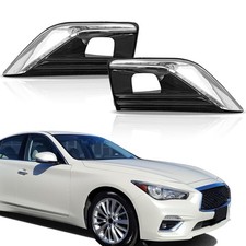 Fog Lights Cover Black with Chrome Left Right for Infiniti Q50 2018 2019 2020