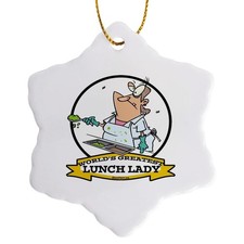 3dRose Funny Worlds Greatest Lunch Lady Cartoon Snowflake , Porcelain, 3-Inch
