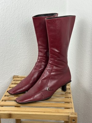 Women s Prada Square Toe Leather Boots in Red EU 38 US 8  UK  6 Made in Italy