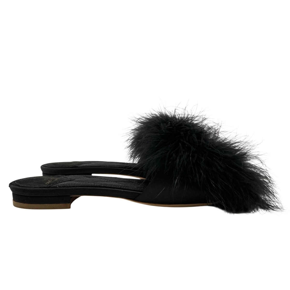 LOUIS VUITTON LV Bijou Logo Fur Flat Sandals #36 Rhinestone Black