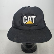 Vintage CAT Caterpillar Black Mesh Snapback Hat Mens
