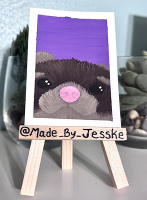 ACEO Original Acrylic Painting of a Cute Ferret Made_By_Jesske