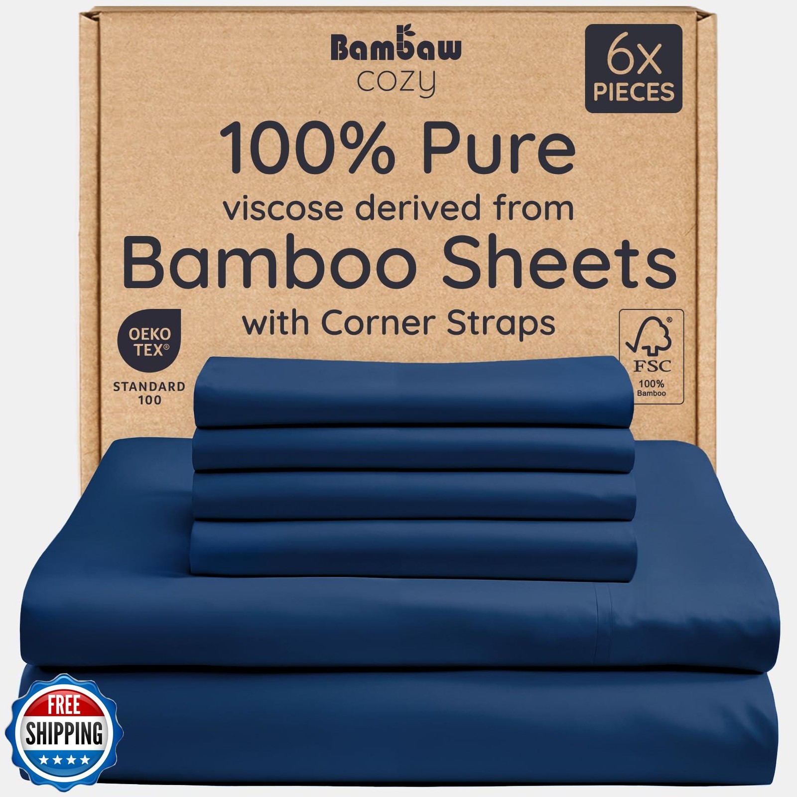 Bambaw Queen 6-Piece Bamboo Viscose Sheet Set Soft Breathable Bedding