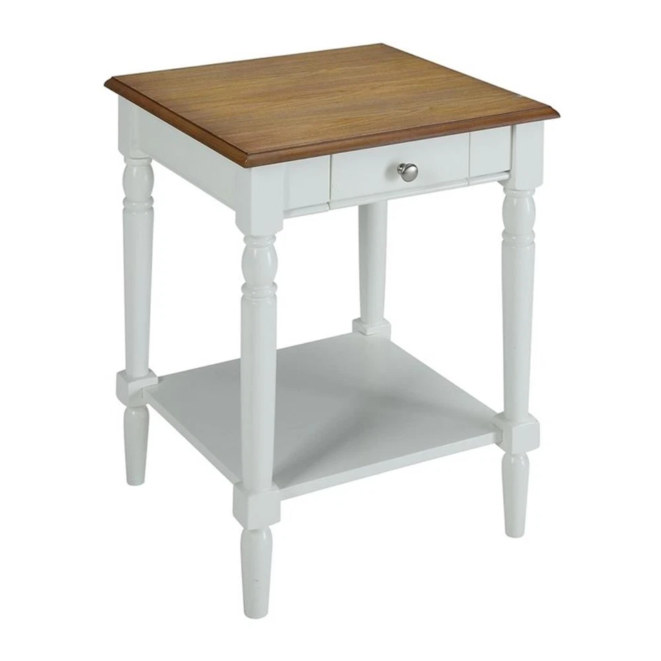 French Country End Table with Drawer and Shelf in Driftwood and White Wood - Image 3 of 4