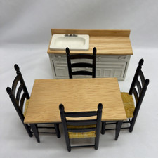Doll House Furniture Kitchen Dining Table 4 Chairs Sink Cabinet