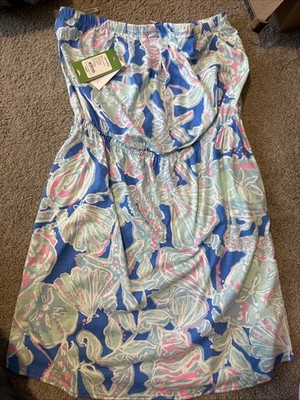 Lilly Pulitzer Windsor Dress Large Bay Blue Into The Deep Strapless Mini