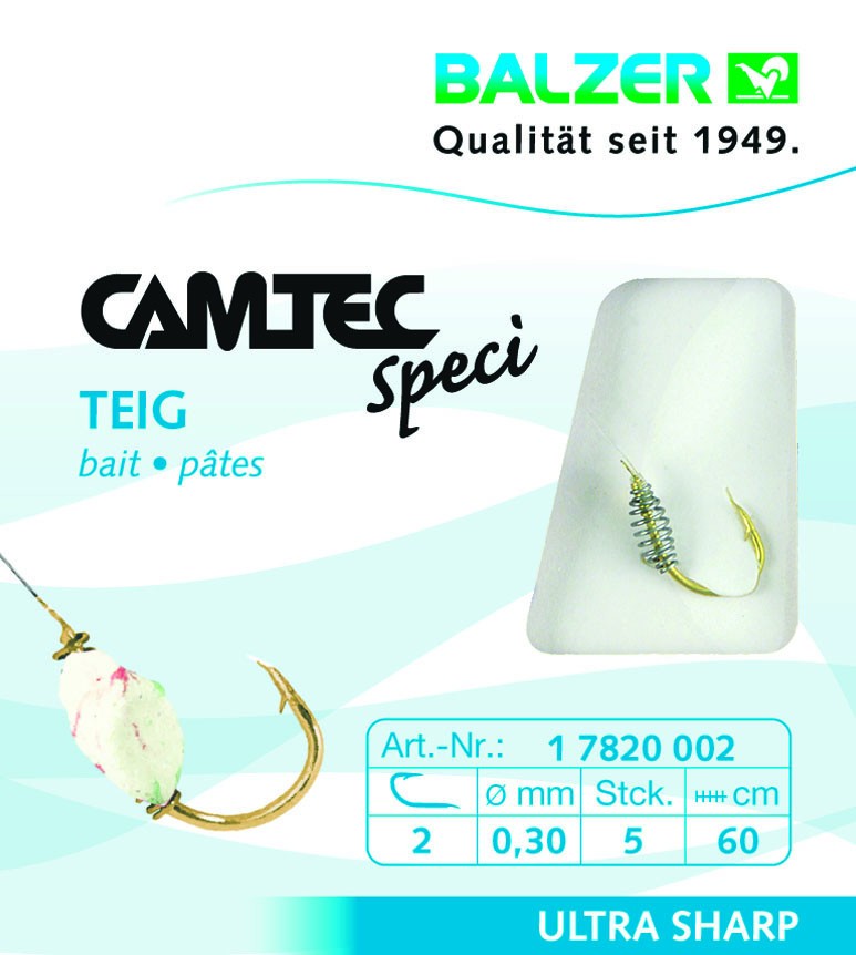 Balzer Camtec Speci Teig 60 cm fertig gebundene Haken Vorfachhaken 1990₽