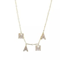 14K Gold Plated Mother Of Pearl Mama Pendant Necklace Gift For Mom Elegant NEW