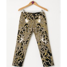 Y2K Just Cavalli Gold Paisley Skinny Jeans Mid Rise L Studded Designer Denim
