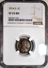 NGC VF-25 BN 1914-S Lincoln Cent, Sharply Detailed, PQ specimen.