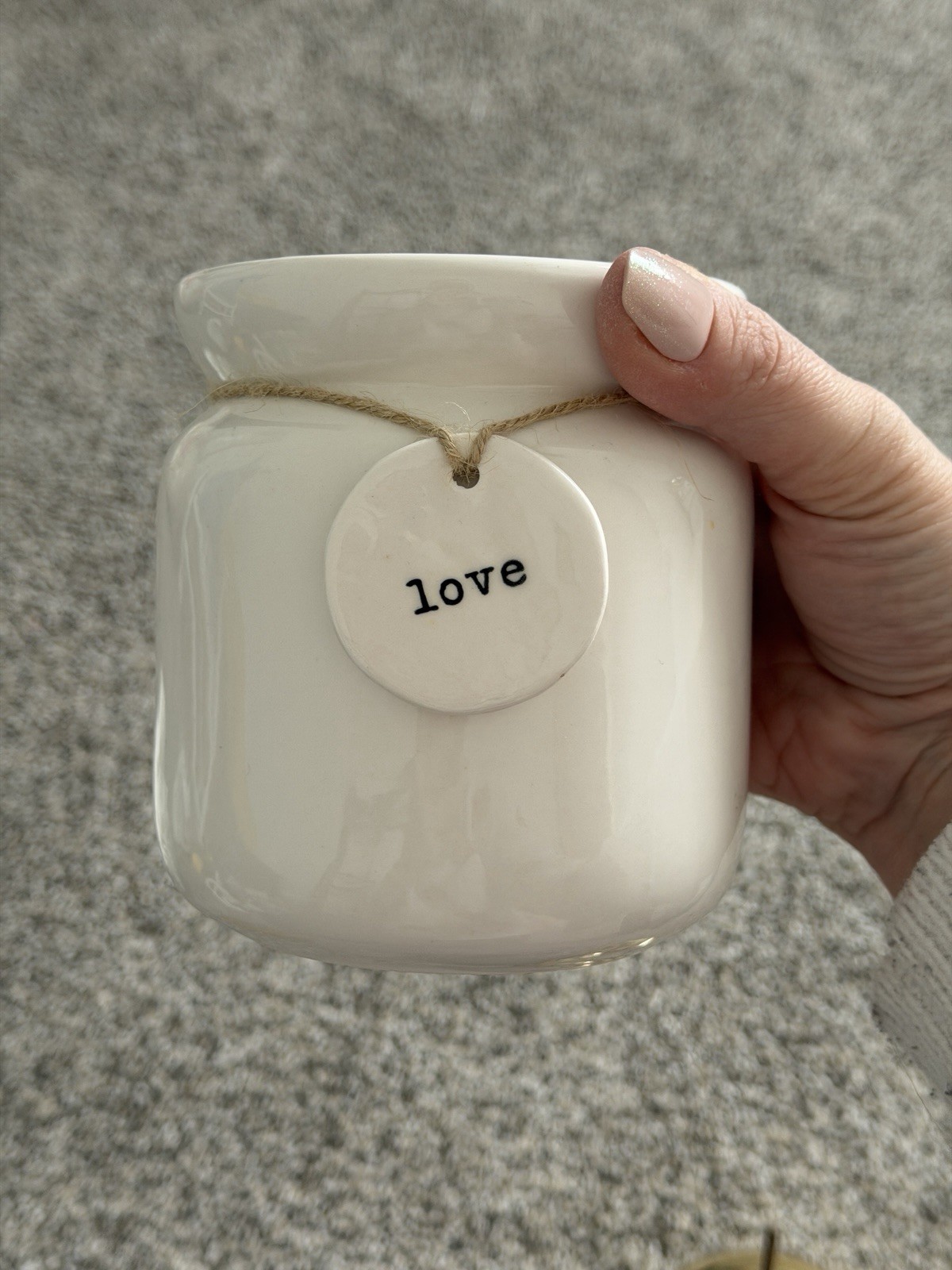 Small Round White Storage Ceramic (?) Jar With Wooden Lid